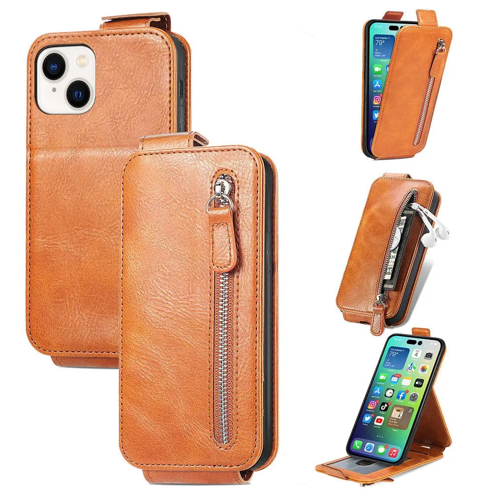 iPhone 14 Leather Zipper Card Wallet Style iPhone case